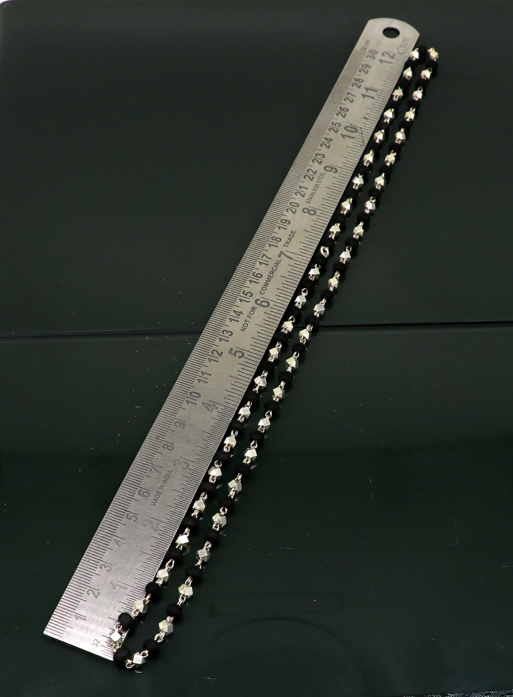 925 Silver handcrafted Black Basil rosary beads with silver beads necklace chain tulsi mala use in Ayurveda feel protected and focused ch102 - TRIBAL ORNAMENTS