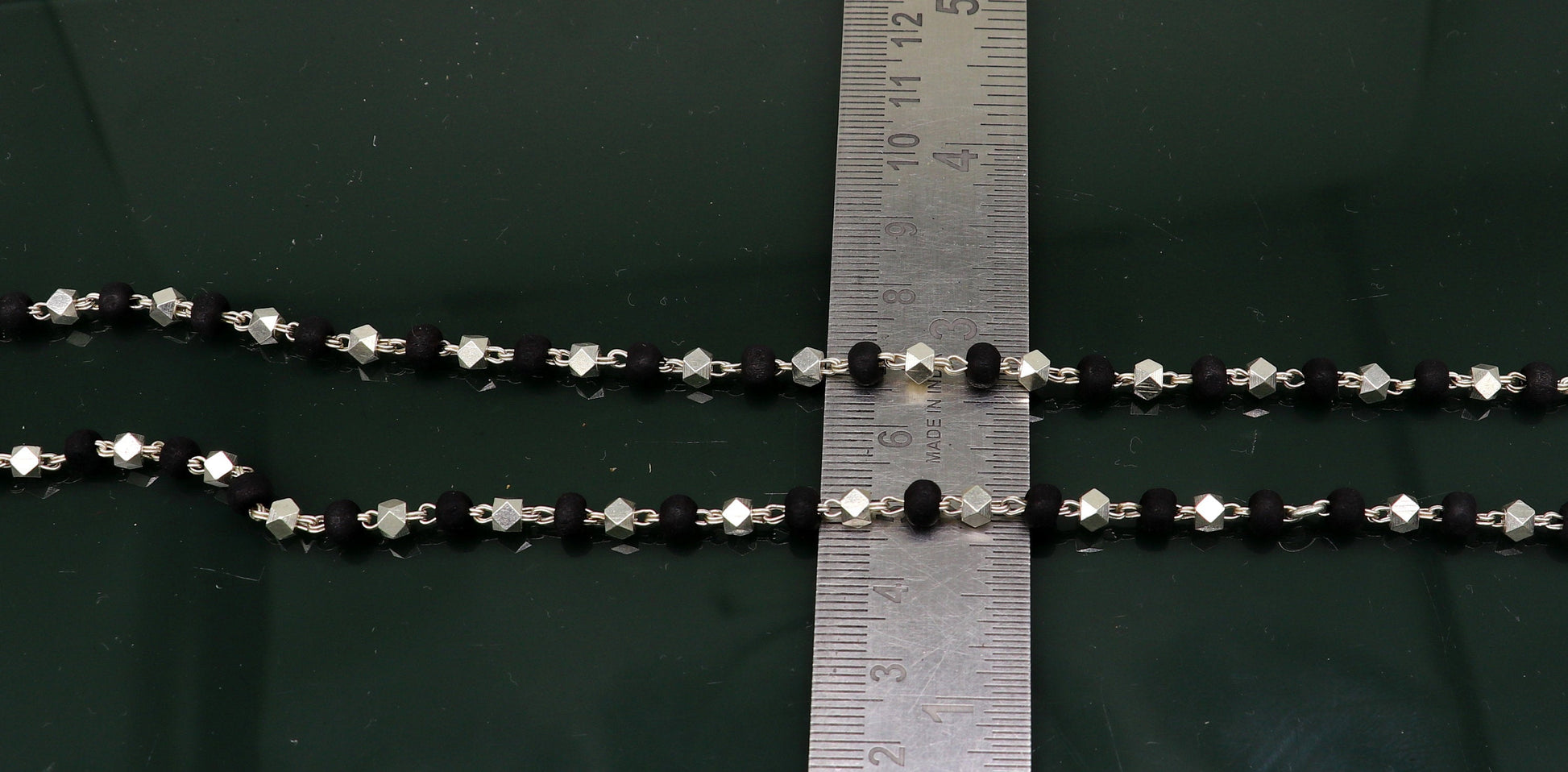 925 Silver handcrafted Black Basil rosary beads with silver beads necklace chain tulsi mala use in Ayurveda feel protected and focused ch102 - TRIBAL ORNAMENTS