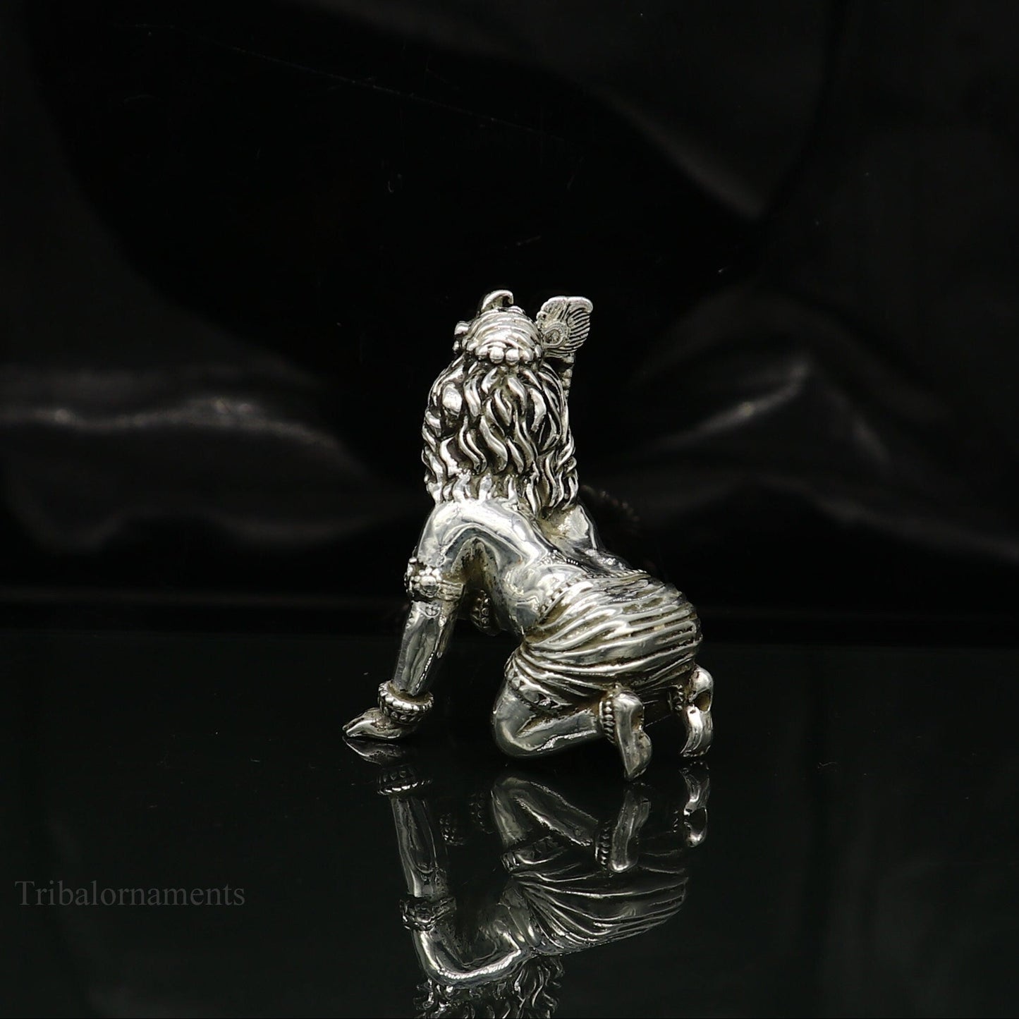 925 silver handmade customized idol little krishna, Ladu Gopal,crawling Krishna small statue sculpture home temple puja art, utensils art123 - TRIBAL ORNAMENTS