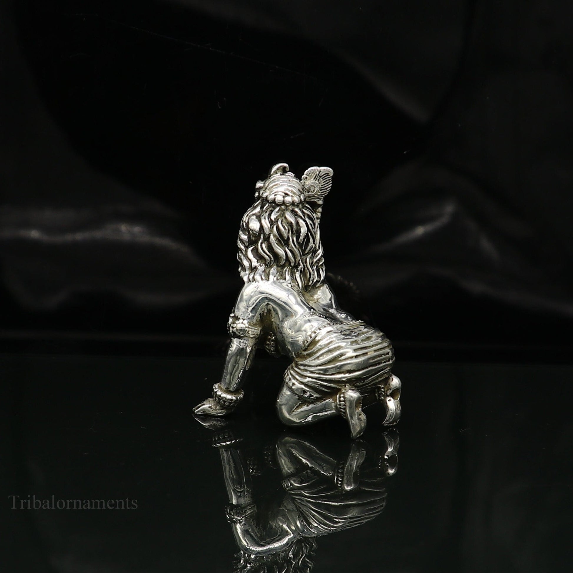 925 silver handmade customized idol little krishna, Ladu Gopal,crawling Krishna small statue sculpture home temple puja art, utensils art123 - TRIBAL ORNAMENTS