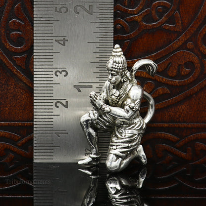 925 silver handmade Lord Hanuman statue, 1.5 inches tall, detailed sculpture for home temple puja or gifting, by TRIBAL ORNAMENTS