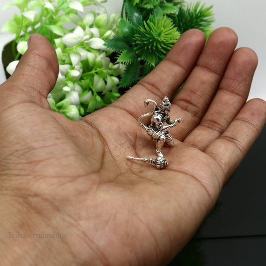 925 silver handmade Lord hanuman 1" small statue, best puja or gifting god hanuman statue sculpture home temple puja art, utensils art125 - TRIBAL ORNAMENTS