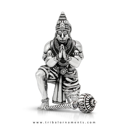 925 silver handmade Lord Hanuman small statue, 2.2 inches, detailed sculpture ideal for home temple puja or gifting.