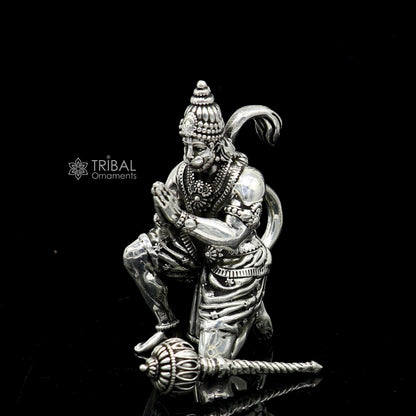 925 silver handmade Lord Hanuman statue, 2.2 inches tall, depicting Hanuman in a standing pose for puja or gift-giving.