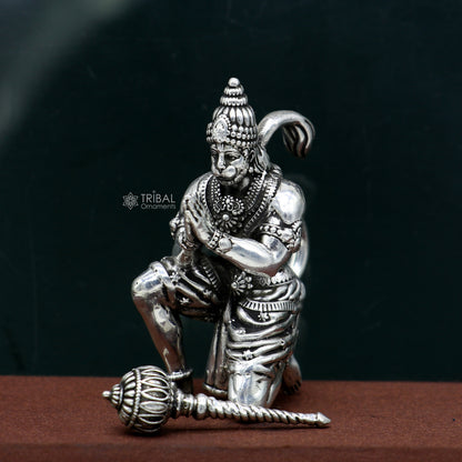 925 silver handmade Lord Hanuman statue, 2.2 inches tall, depicting Hanuman in a traditional pose for puja or gifting.