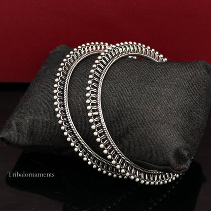 92.5 silver handmade vintage antique stylish waved beaded bangle bracelet, oxidized silver wedding brides made customized bangles nba201 - TRIBAL ORNAMENTS
