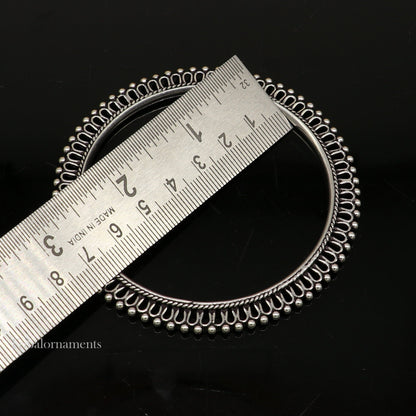 92.5 silver handmade vintage antique stylish waved beaded bangle bracelet, oxidized silver wedding brides made customized bangles nba201 - TRIBAL ORNAMENTS