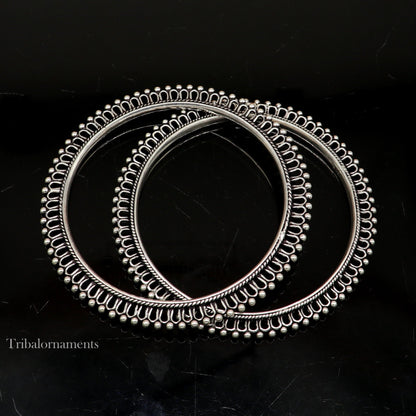 92.5 silver handmade vintage antique stylish waved beaded bangle bracelet, oxidized silver wedding brides made customized bangles nba201 - TRIBAL ORNAMENTS