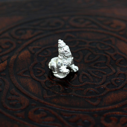 Solid silver handmade customized design indian idol little krishna, Ladu Gopal, small statue sculpture home temple puja art, utensils su05 - TRIBAL ORNAMENTS