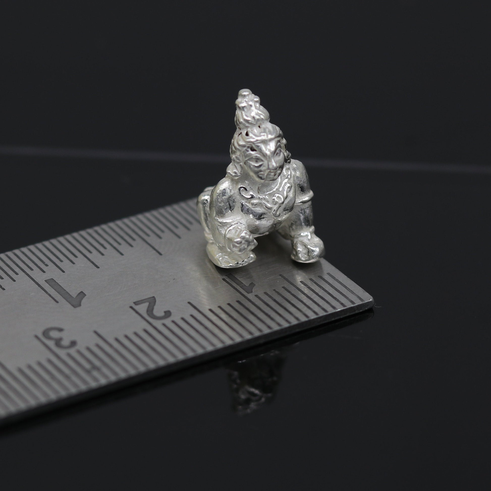 Solid silver handmade customized design indian idol little krishna, Ladu Gopal, small statue sculpture home temple puja art, utensils su05 - TRIBAL ORNAMENTS