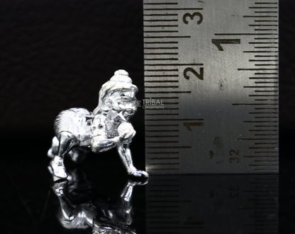 925 Solid silver handmade customized idol crawling Krishna, Bal Gopal, baby Krishna small statue sculpture home temple puja article art627 - TRIBAL ORNAMENTS