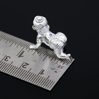 925 Solid silver handmade customized idol crawling Krishna, Bal Gopal, baby Krishna small statue sculpture home temple puja article art627 - TRIBAL ORNAMENTS