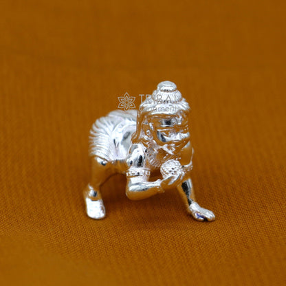 925 Solid silver handmade customized idol crawling Krishna, Bal Gopal, baby Krishna small statue sculpture home temple puja article art627 - TRIBAL ORNAMENTS