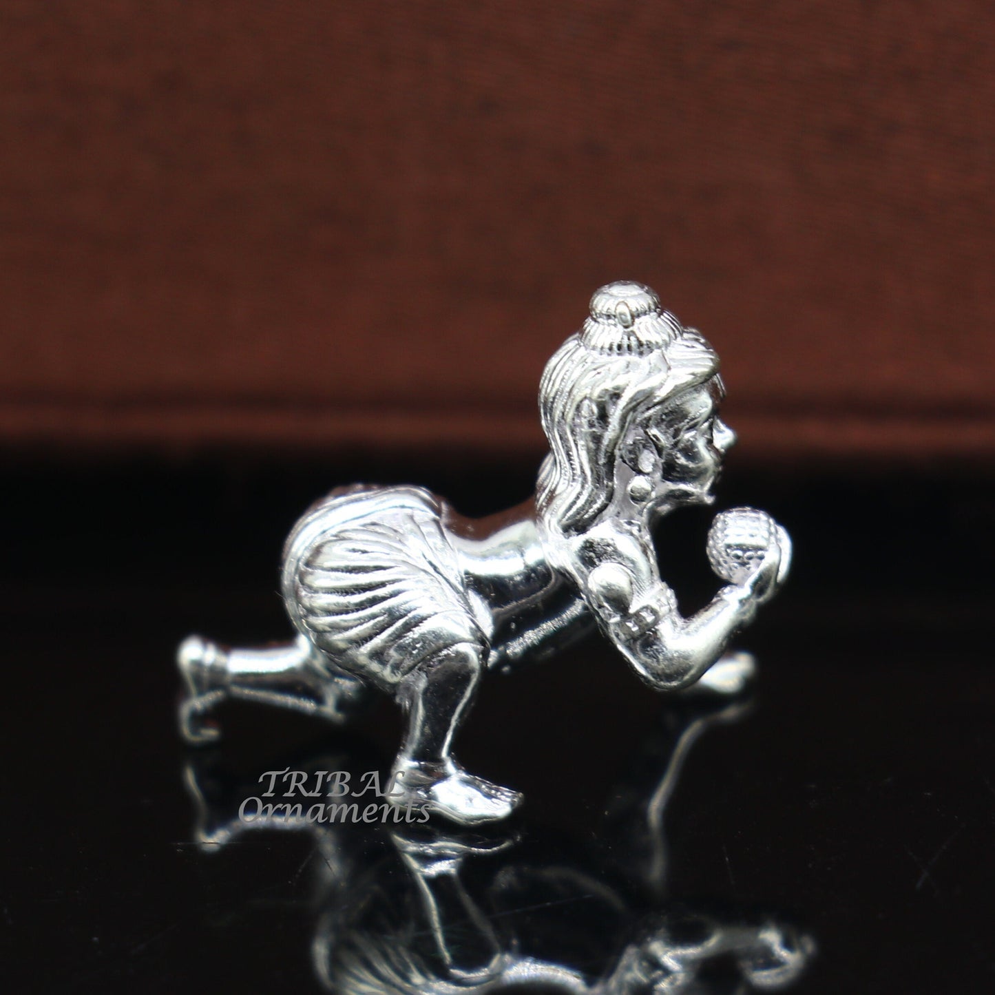 925 Solid silver handmade idol little krishna, Ladu Gopala, crawling Krishna small statue sculpture home temple puja art, utensils art587 - TRIBAL ORNAMENTS