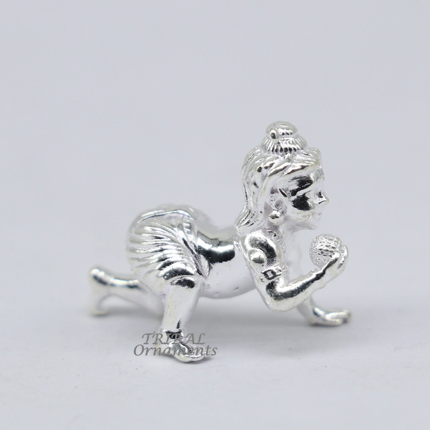 925 Solid silver handmade idol little krishna, Ladu Gopala, crawling Krishna small statue sculpture home temple puja art, utensils art587 - TRIBAL ORNAMENTS