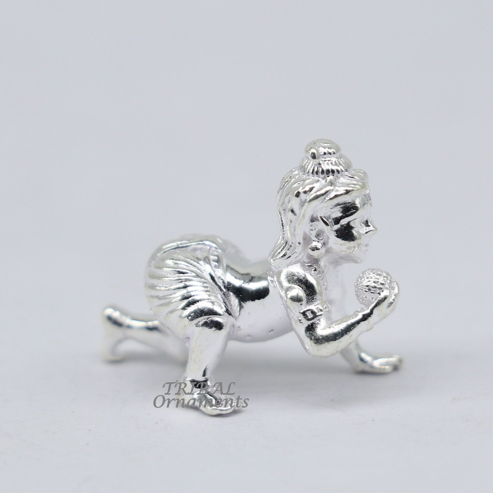 925 Solid silver handmade idol little krishna, Ladu Gopala, crawling Krishna small statue sculpture home temple puja art, utensils art587 - TRIBAL ORNAMENTS