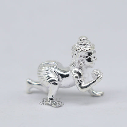 925 Solid silver handmade idol little krishna, Ladu Gopala, crawling Krishna small statue sculpture home temple puja art, utensils art587 - TRIBAL ORNAMENTS