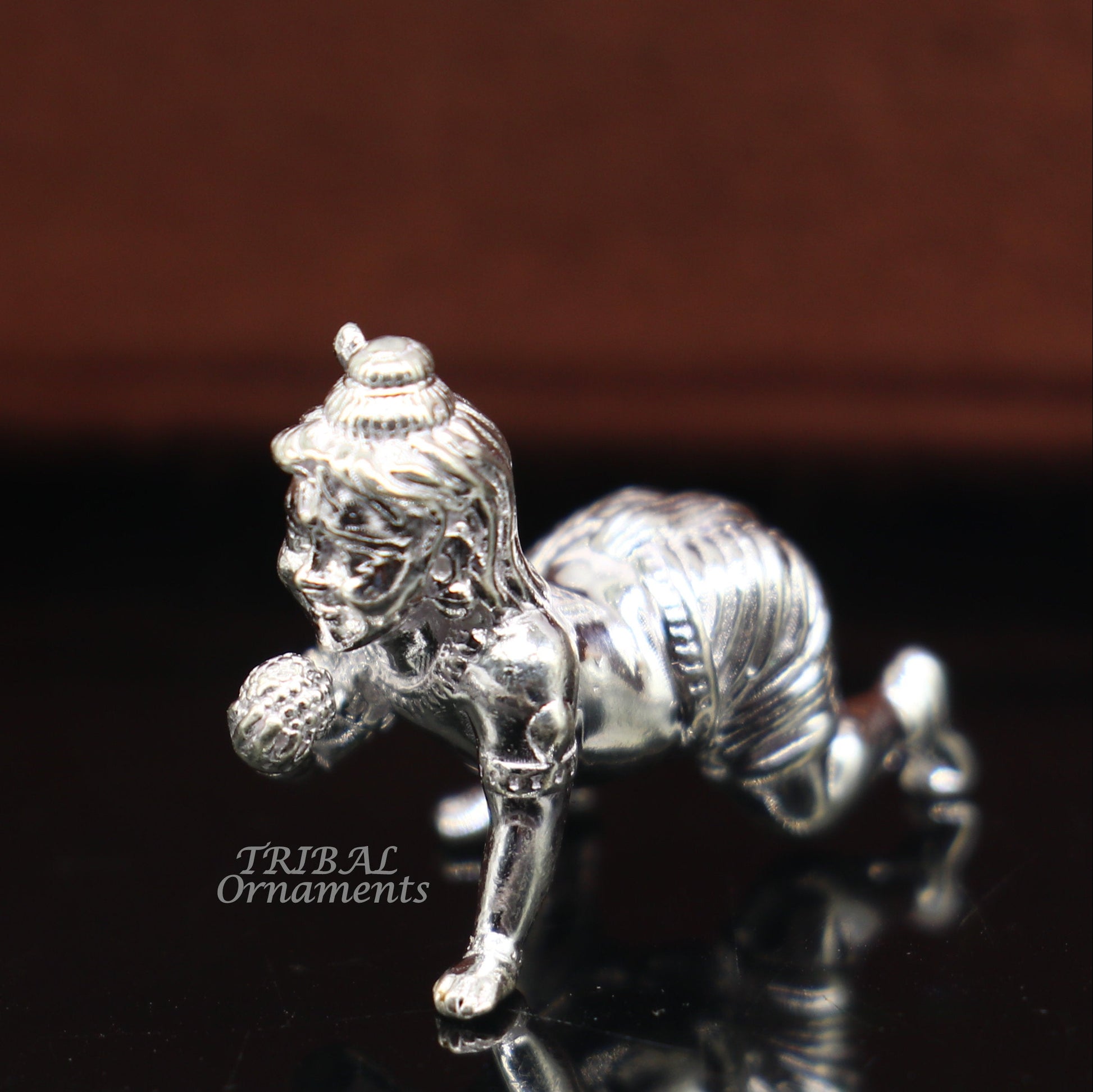 925 Solid silver handmade idol little krishna, Ladu Gopala, crawling Krishna small statue sculpture home temple puja art, utensils art587 - TRIBAL ORNAMENTS