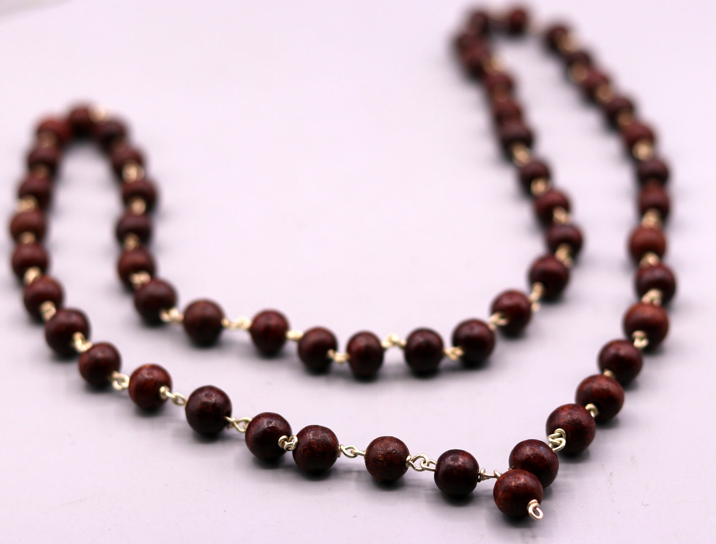 925 Solid silver red Sandal wood beads jaap mala handcrafted 54 beads jaap mala necklace chain use for medical india jewelry ch26 - TRIBAL ORNAMENTS