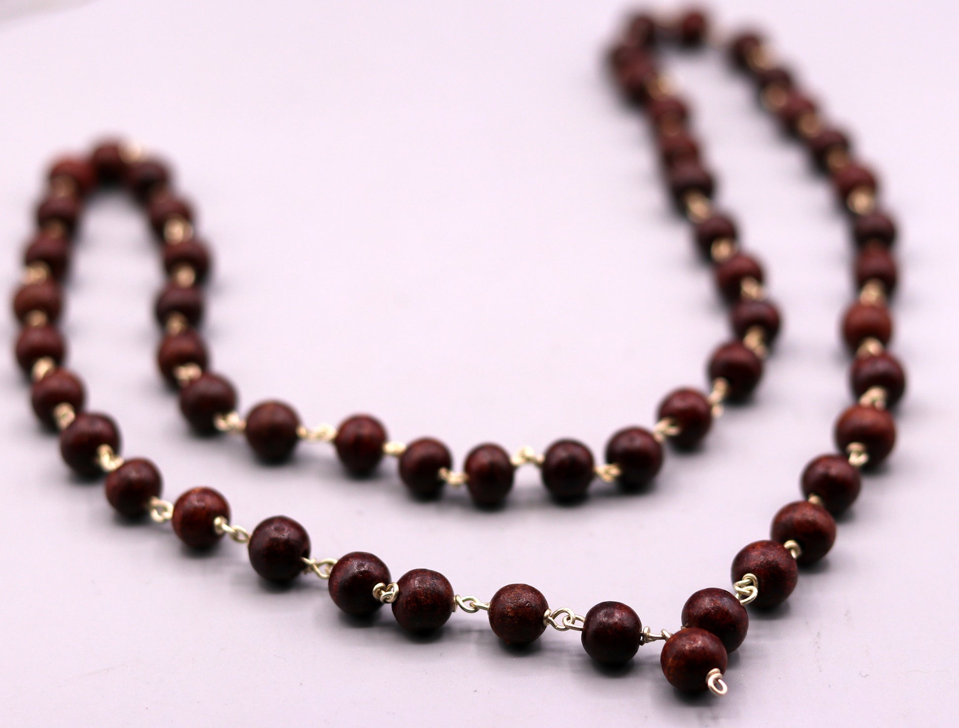 925 Solid silver red Sandal wood beads jaap mala handcrafted 54 beads jaap mala necklace chain use for medical india jewelry ch26 - TRIBAL ORNAMENTS