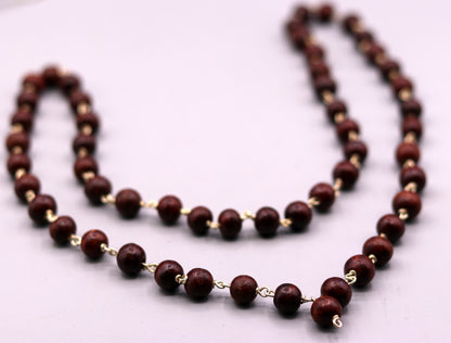925 Solid silver red Sandal wood beads jaap mala handcrafted 54 beads jaap mala necklace chain use for medical india jewelry ch26 - TRIBAL ORNAMENTS