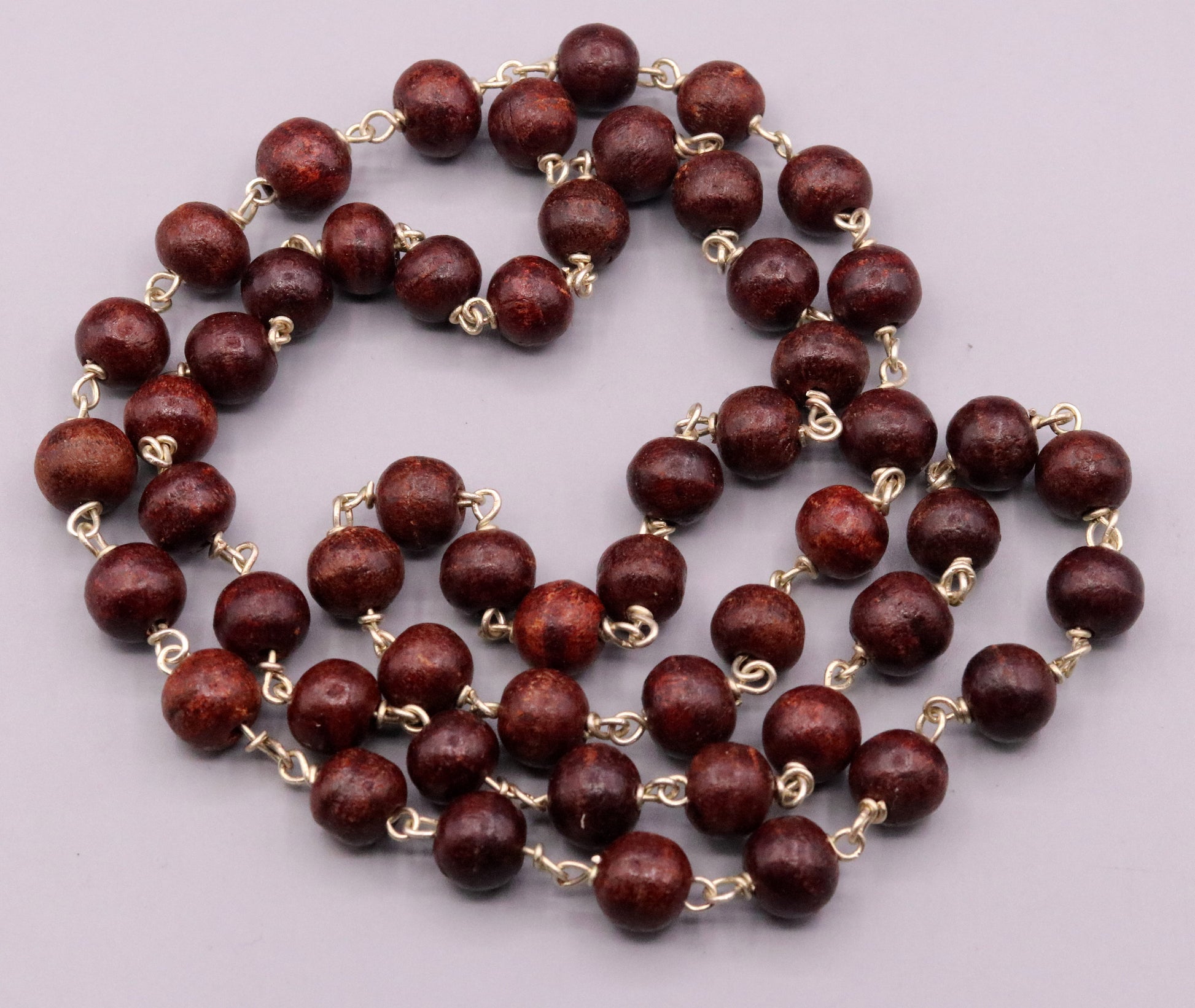 925 Solid silver red Sandal wood beads jaap mala handcrafted 54 beads jaap mala necklace chain use for medical india jewelry ch26 - TRIBAL ORNAMENTS