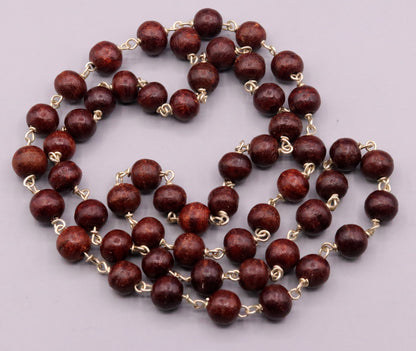 925 Solid silver red Sandal wood beads jaap mala handcrafted 54 beads jaap mala necklace chain use for medical india jewelry ch26 - TRIBAL ORNAMENTS