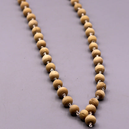 925 solid silver Tulsi chain mala with 54 wooden beads, handcrafted Indian jaap necklace for spiritual and medical use by Tribal Ornaments.