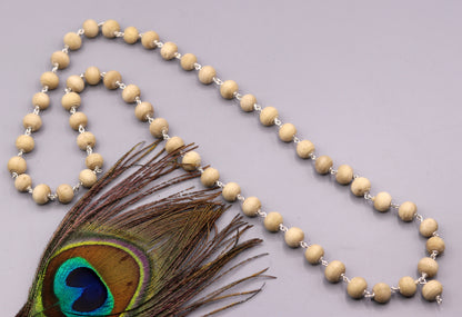 925 solid silver Tulsi chain mala with 54 wooden beads, handcrafted Indian jaap mala necklace for spiritual and medical use.