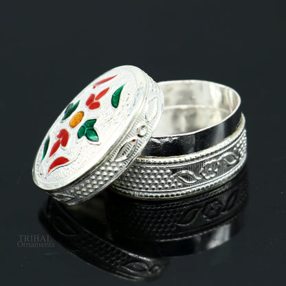 925 solid silver vintage oval shape brides gift kajal box, trinket box, sindur box, eyeliner box, silver utensils, best bridal gift stb340 - TRIBAL ORNAMENTS