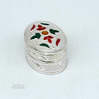 925 solid silver vintage oval shape brides gift kajal box, trinket box, sindur box, eyeliner box, silver utensils, best bridal gift stb340 - TRIBAL ORNAMENTS