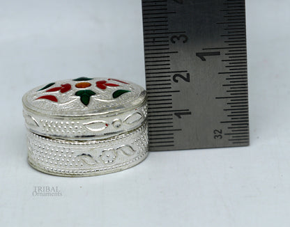 925 solid silver vintage oval shape brides gift kajal box, trinket box, sindur box, eyeliner box, silver utensils, best bridal gift stb340 - TRIBAL ORNAMENTS
