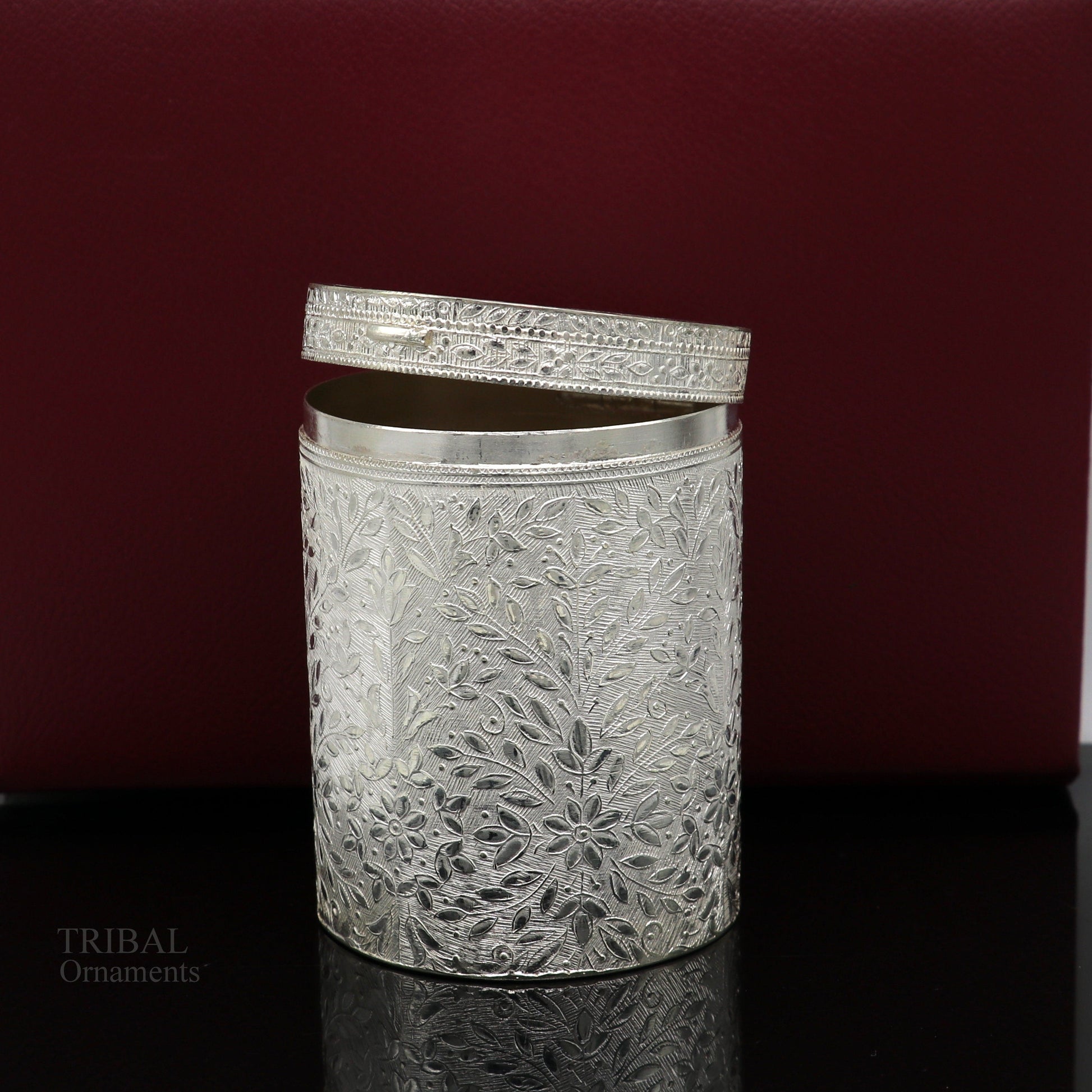 925 solid silver vintage style brides trinket box, container/casket box bridal floral work box, jewelry box silver utensils stb336 - TRIBAL ORNAMENTS