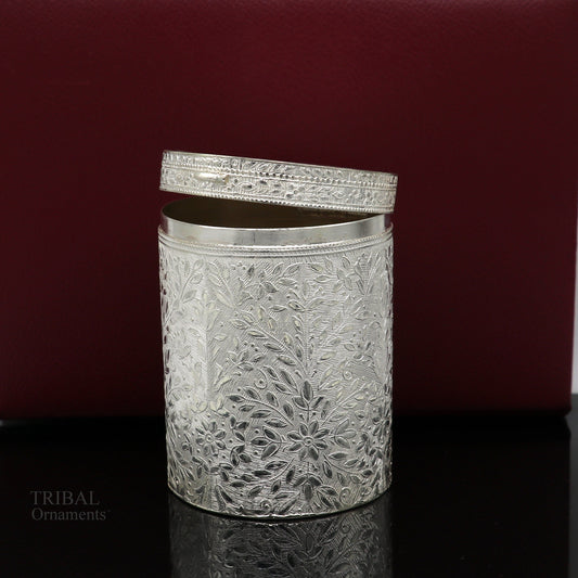 925 solid silver vintage style brides trinket box, container/casket box bridal floral work box, jewelry box silver utensils stb336 - TRIBAL ORNAMENTS