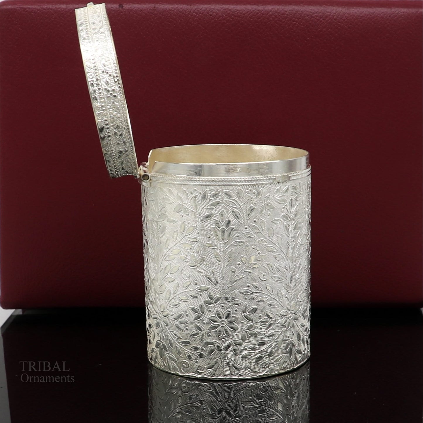 925 solid silver vintage style brides trinket box, container/casket box bridal floral work box, jewelry box silver utensils stb336 - TRIBAL ORNAMENTS