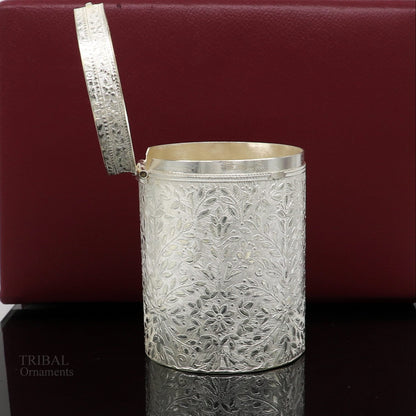 925 solid silver vintage style brides trinket box, container/casket box bridal floral work box, jewelry box silver utensils stb336 - TRIBAL ORNAMENTS
