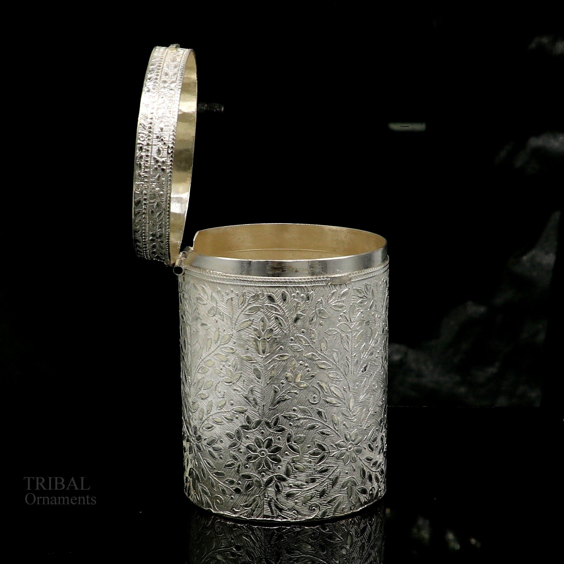 925 solid silver vintage style brides trinket box, container/casket box bridal floral work box, jewelry box silver utensils stb336 - TRIBAL ORNAMENTS