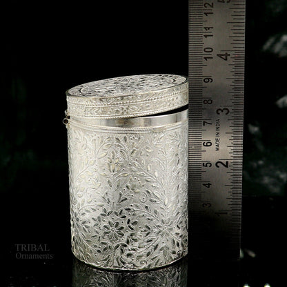 925 solid silver vintage style brides trinket box, container/casket box bridal floral work box, jewelry box silver utensils stb336 - TRIBAL ORNAMENTS