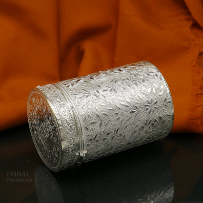 925 solid silver vintage style brides trinket box, container/casket box bridal floral work box, jewelry box silver utensils stb336 - TRIBAL ORNAMENTS