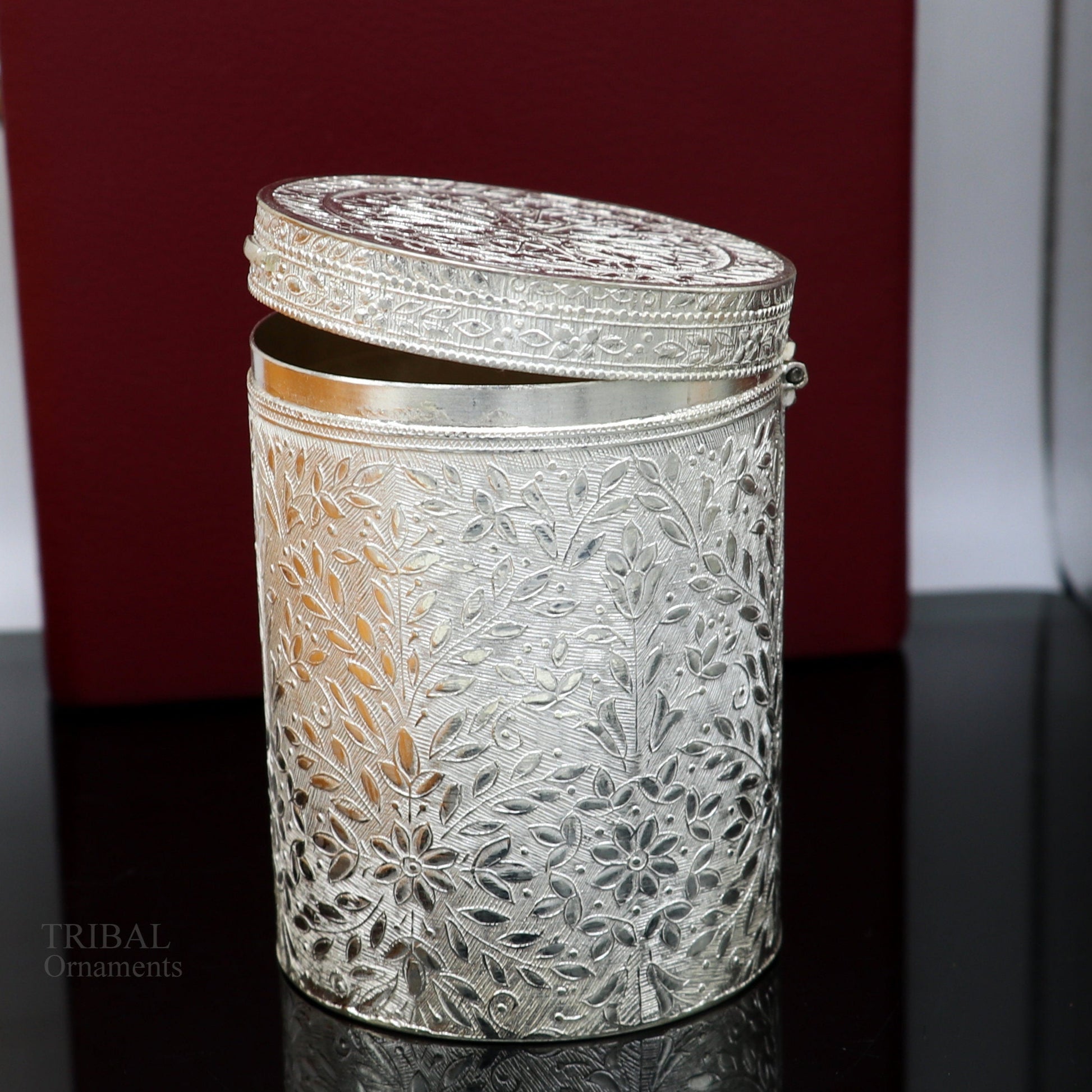 925 solid silver vintage style brides trinket box, container/casket box bridal floral work box, jewelry box silver utensils stb336 - TRIBAL ORNAMENTS