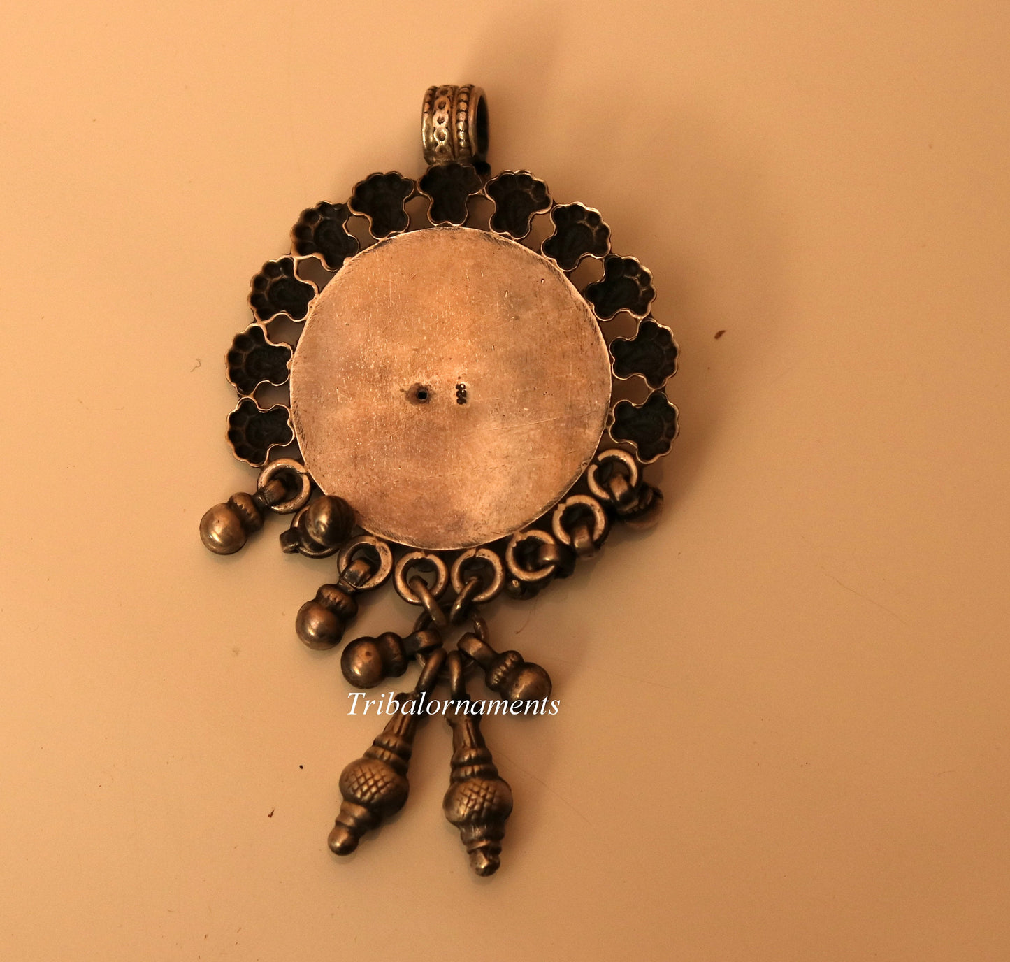 925 solid sterling silver handmade amazing sun face design customized tribal pendant necklace with fabulous hanging bells jewelry nsp362 - TRIBAL ORNAMENTS