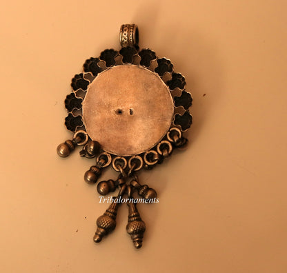 925 solid sterling silver handmade amazing sun face design customized tribal pendant necklace with fabulous hanging bells jewelry nsp362 - TRIBAL ORNAMENTS