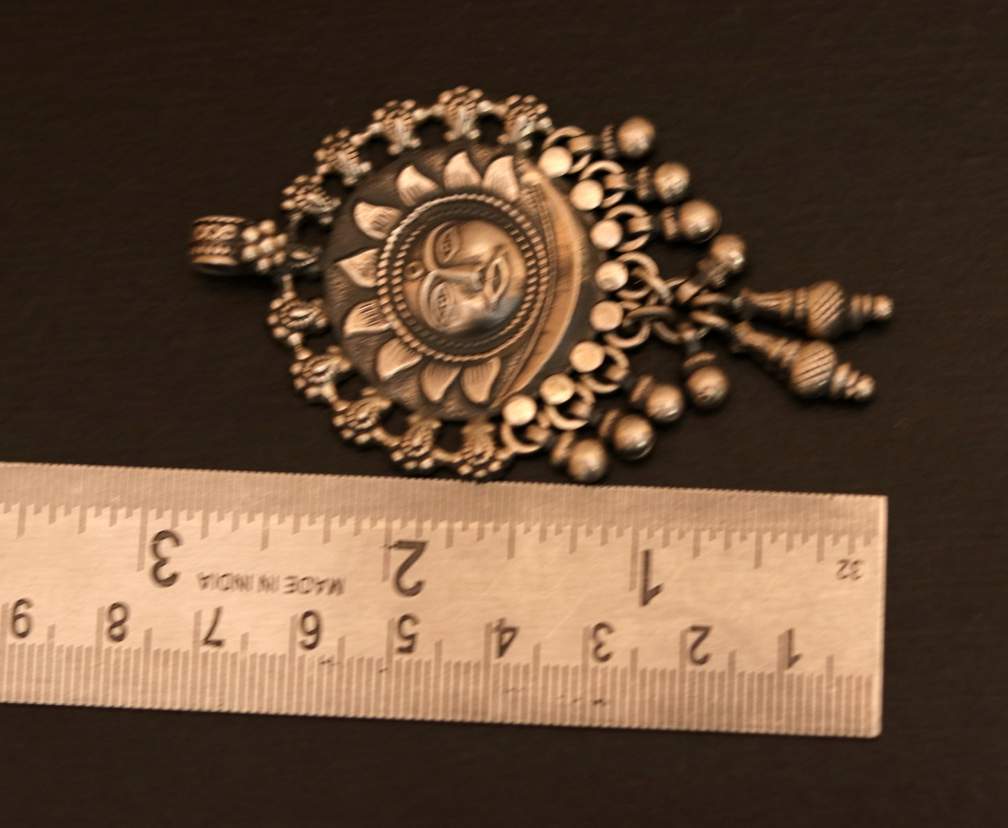 925 solid sterling silver handmade amazing sun face design customized tribal pendant necklace with fabulous hanging bells jewelry nsp362 - TRIBAL ORNAMENTS