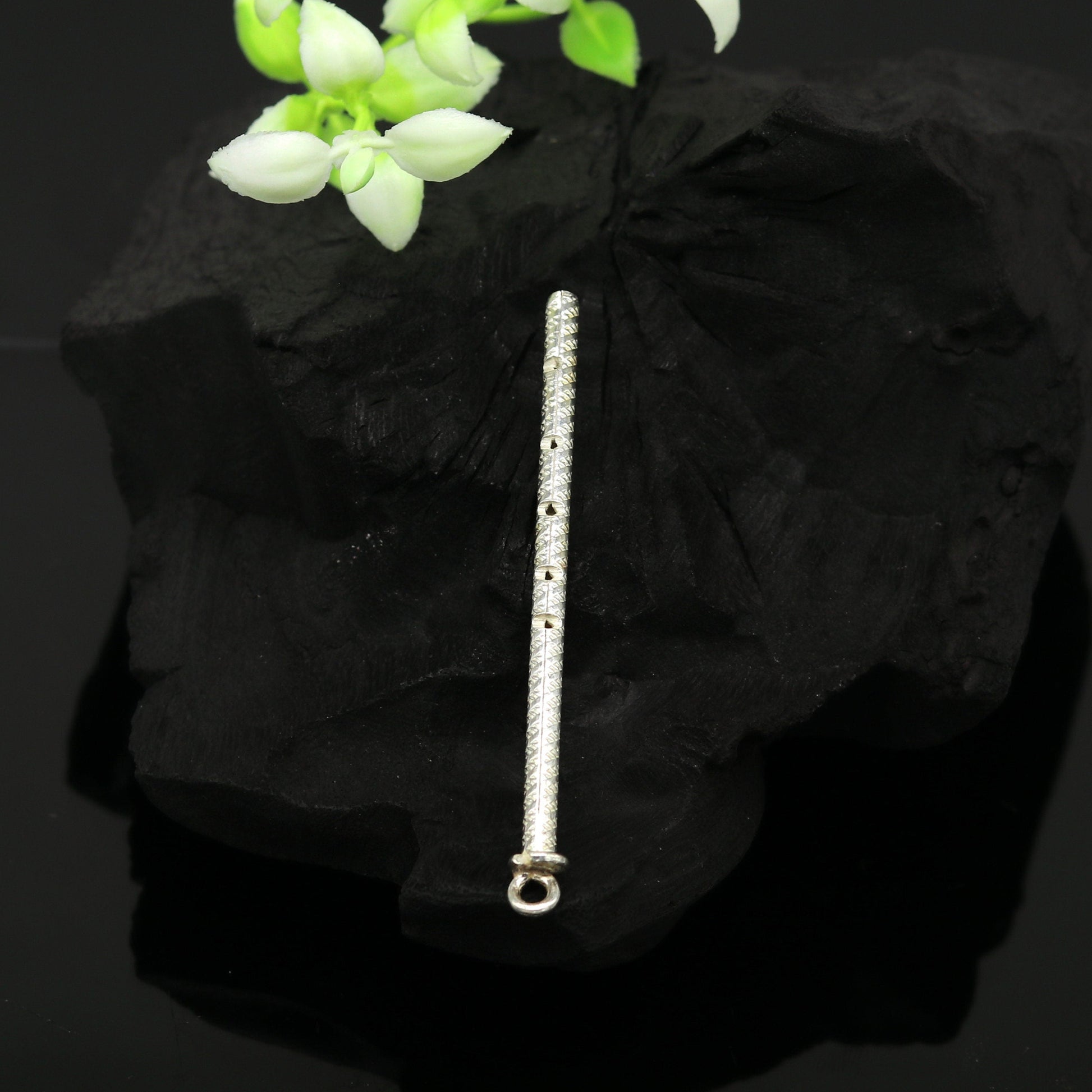Handmade 925 sterling silver Krishna idol with flute, traditional Gopala figure, detailed craftsmanship, ideal for gifting.