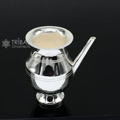 Small handmade 925 sterling silver Karwa Chauth Kalash for puja, featuring traditional design ideal for Shiva Abhishek offerings.