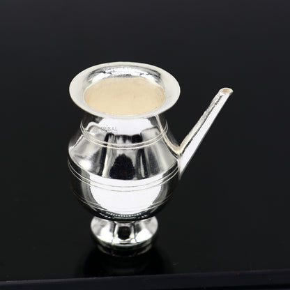 Small handmade sterling silver Karwa Chauth Kalash, traditional silver puja pot for water or milk offerings, by TRIBAL ORNAMENTS.