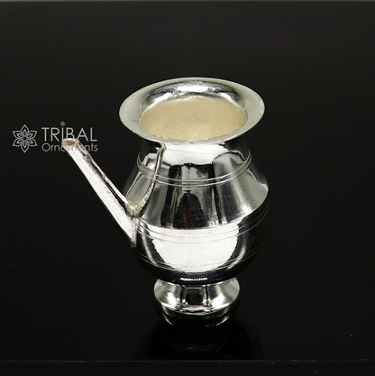 Small handmade 925 sterling silver Karwa Chauth Kalash or pot, traditional silver puja article for water or milk offerings.