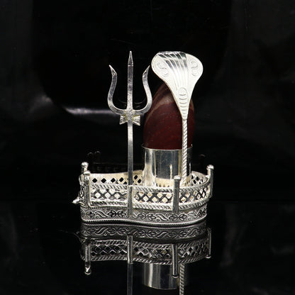 925 solid sterling silver lord shiva Mahakal lingam stand/jalheri, use for put/hold shiva lingam in home temple, handmade article su334 - TRIBAL ORNAMENTS