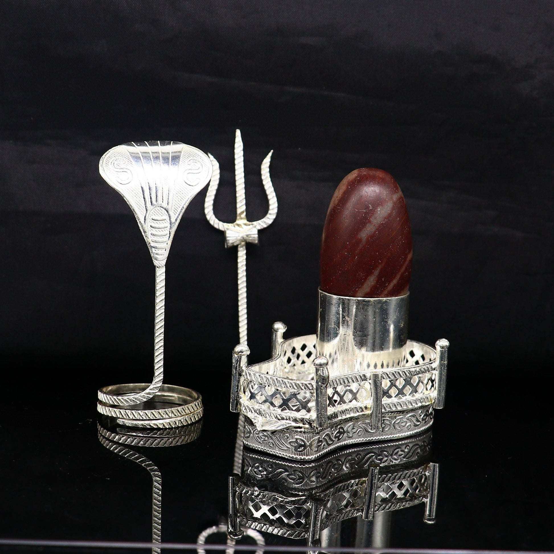 925 solid sterling silver lord shiva Mahakal lingam stand/jalheri, use for put/hold shiva lingam in home temple, handmade article su334 - TRIBAL ORNAMENTS