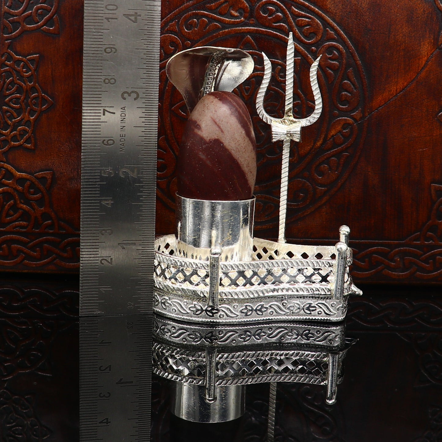 925 solid sterling silver lord shiva Mahakal lingam stand/jalheri, use for put/hold shiva lingam in home temple, handmade article su334 - TRIBAL ORNAMENTS